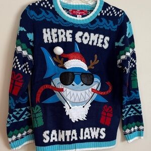 32 Degrees Boy’s Navy Shark Holiday Sweater Size M NWT